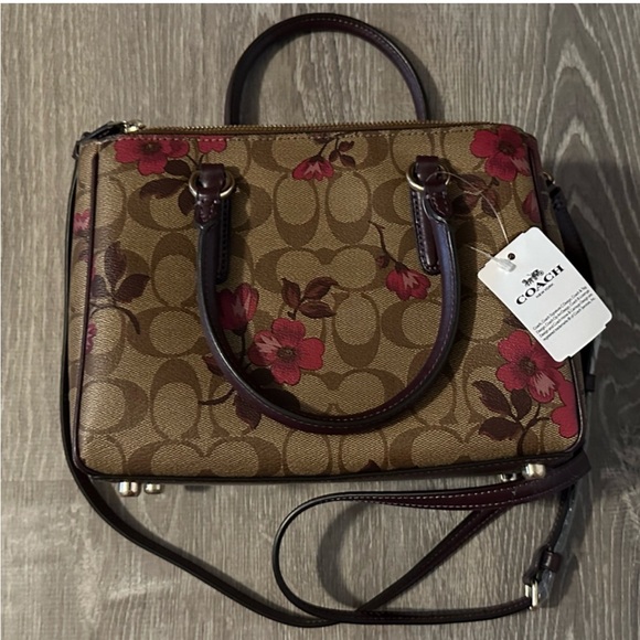 Coach Signature Canvas Victorian Floral Print Flower Wallet Crossbody Purse - Picture 2 of 9